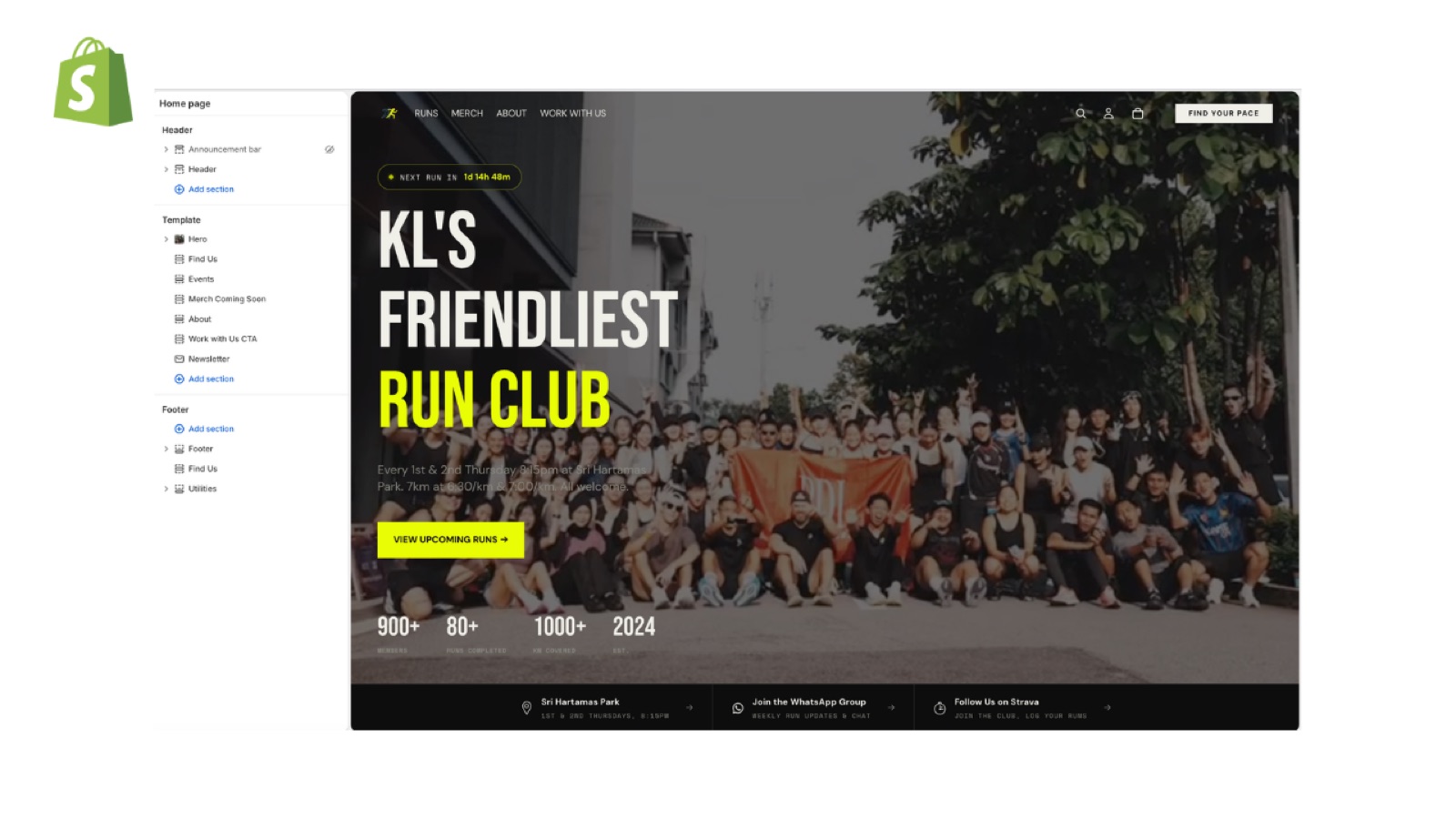 Design & build — homepage in the Shopify theme editor